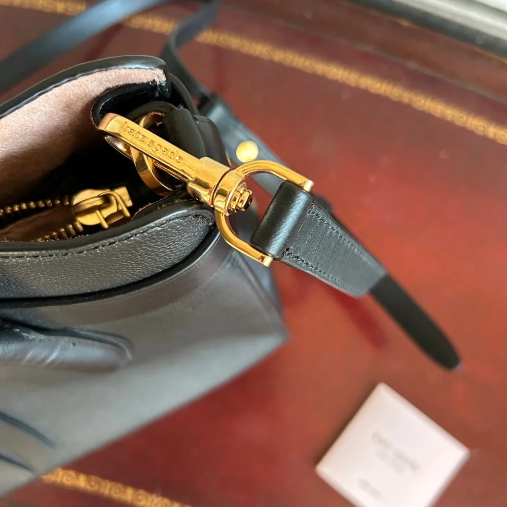 kate spade Black Leather Tote with Gold Hardware